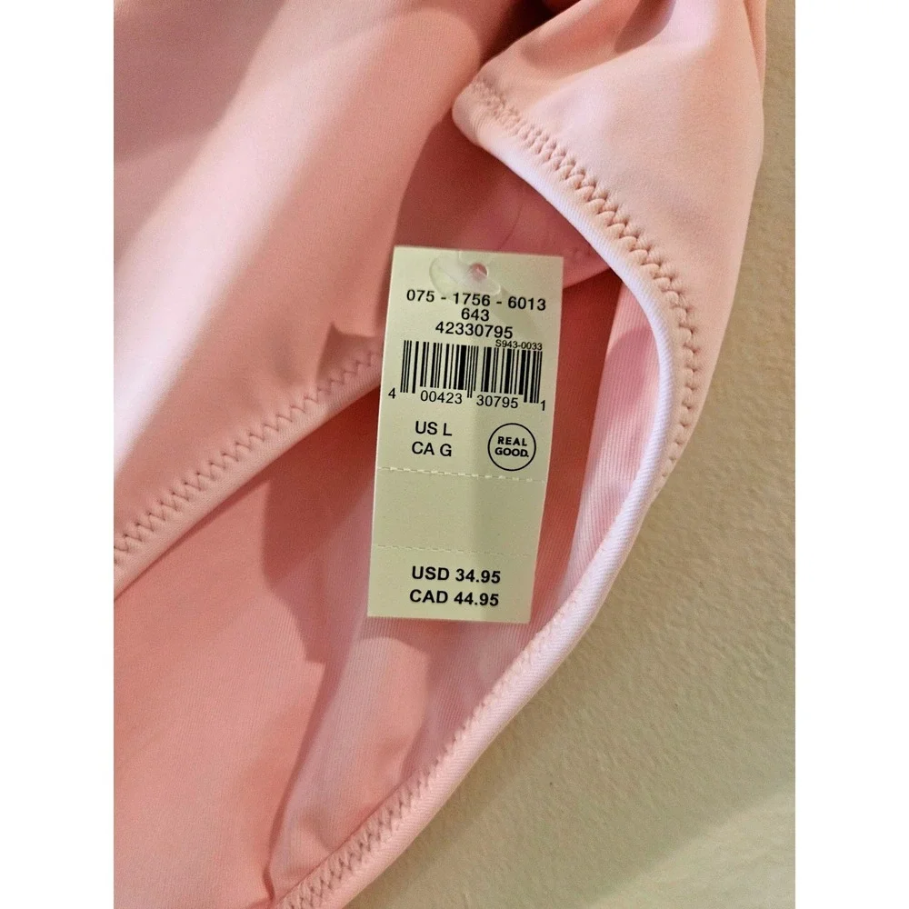 Aerie Real Good High Waisted Crossover Bikini Bottoms Pink Womens Size L NEW